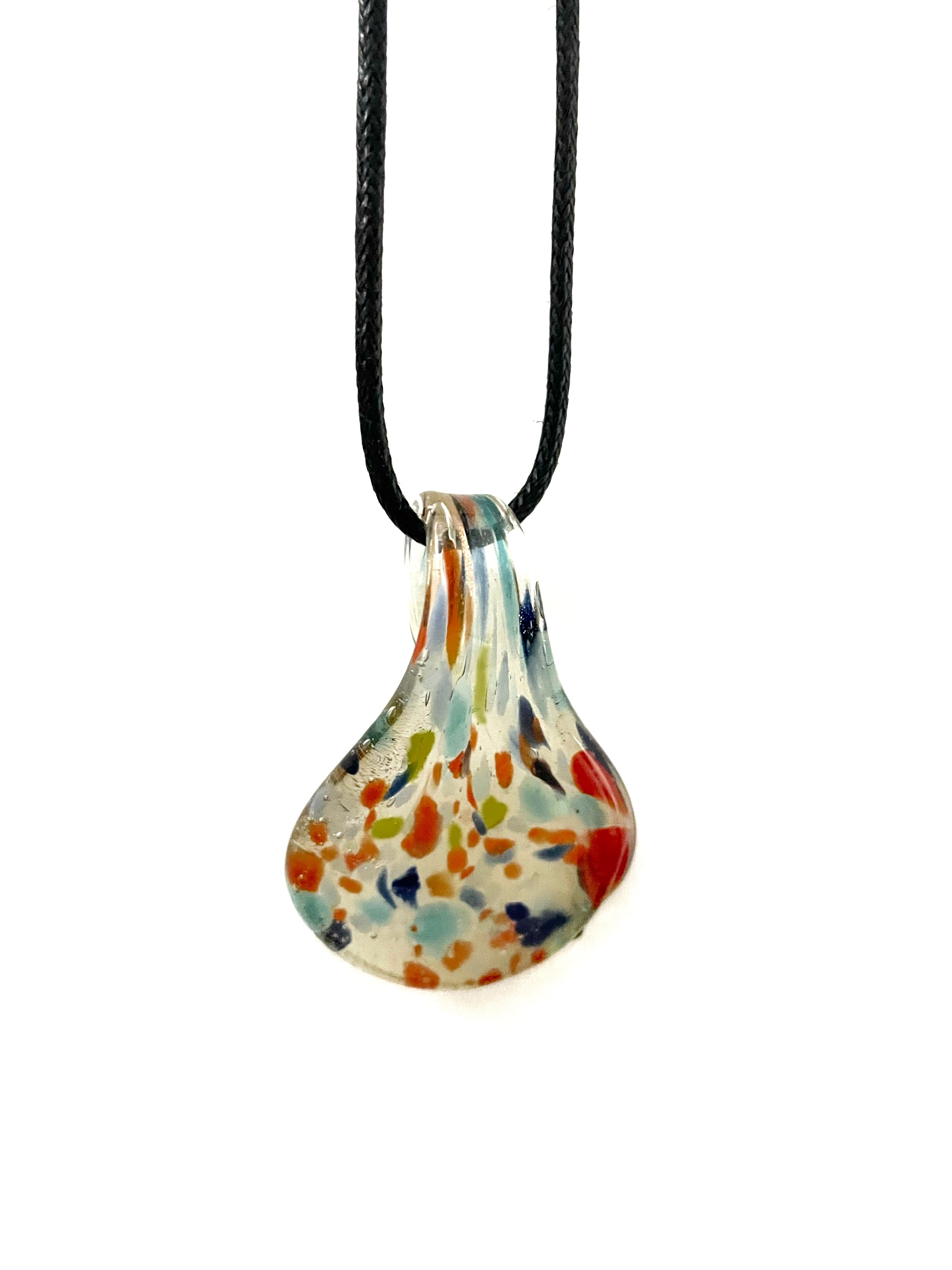 Red, Blue and Yellow on Clear Glass Necklace
