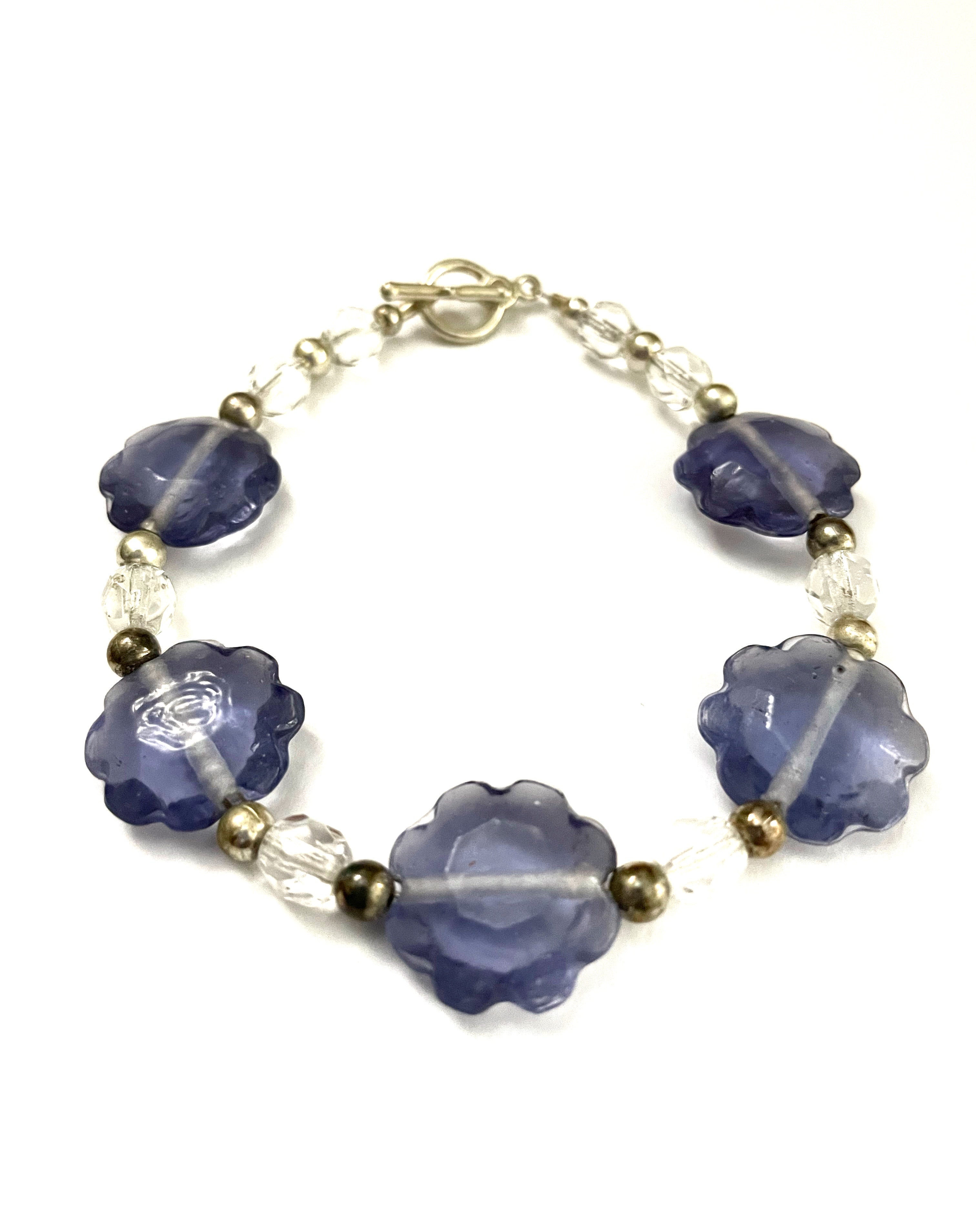 Purple Glass Flower Wire Bracelet