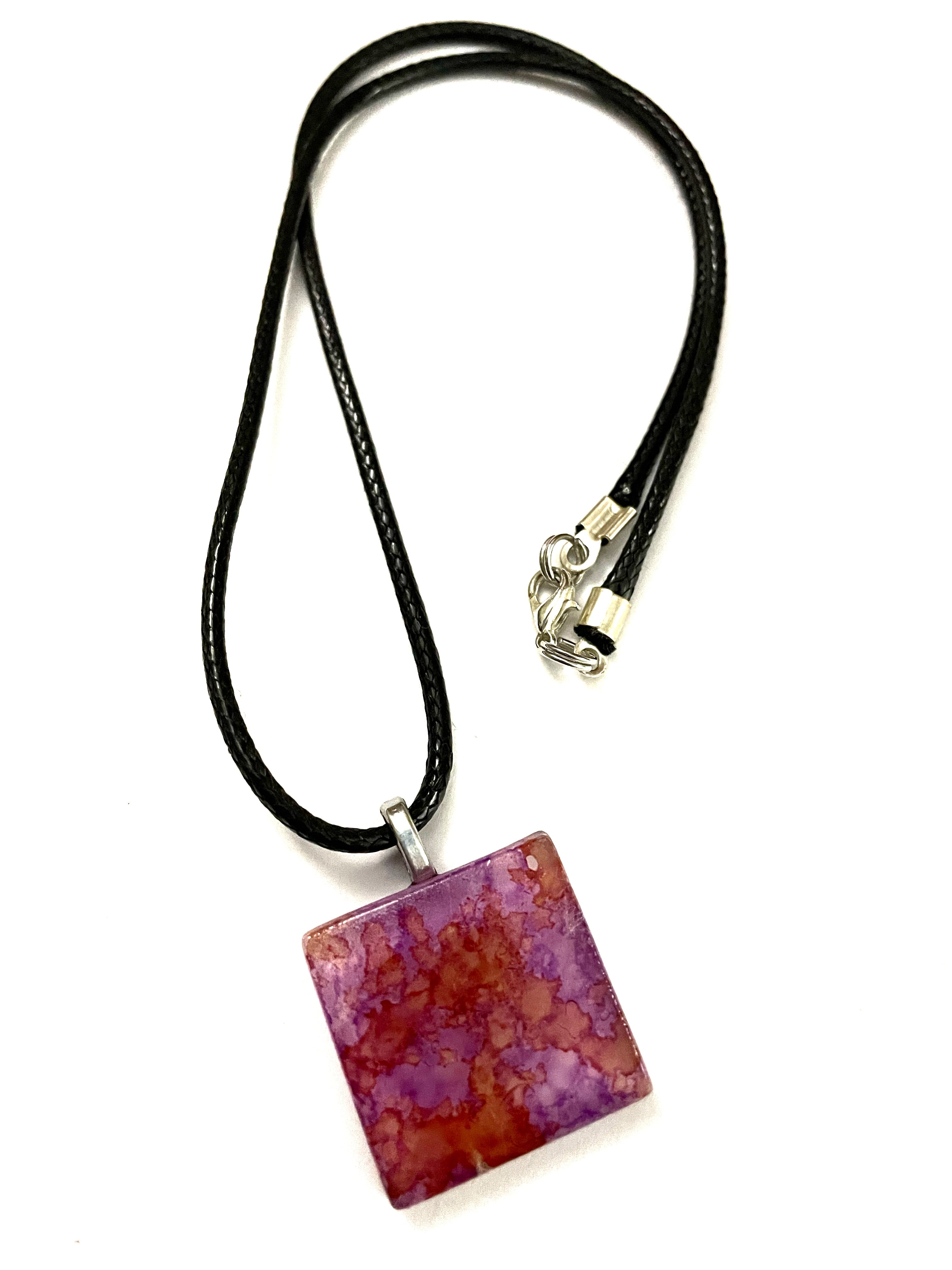 Purple and Orange Square Tile Necklace