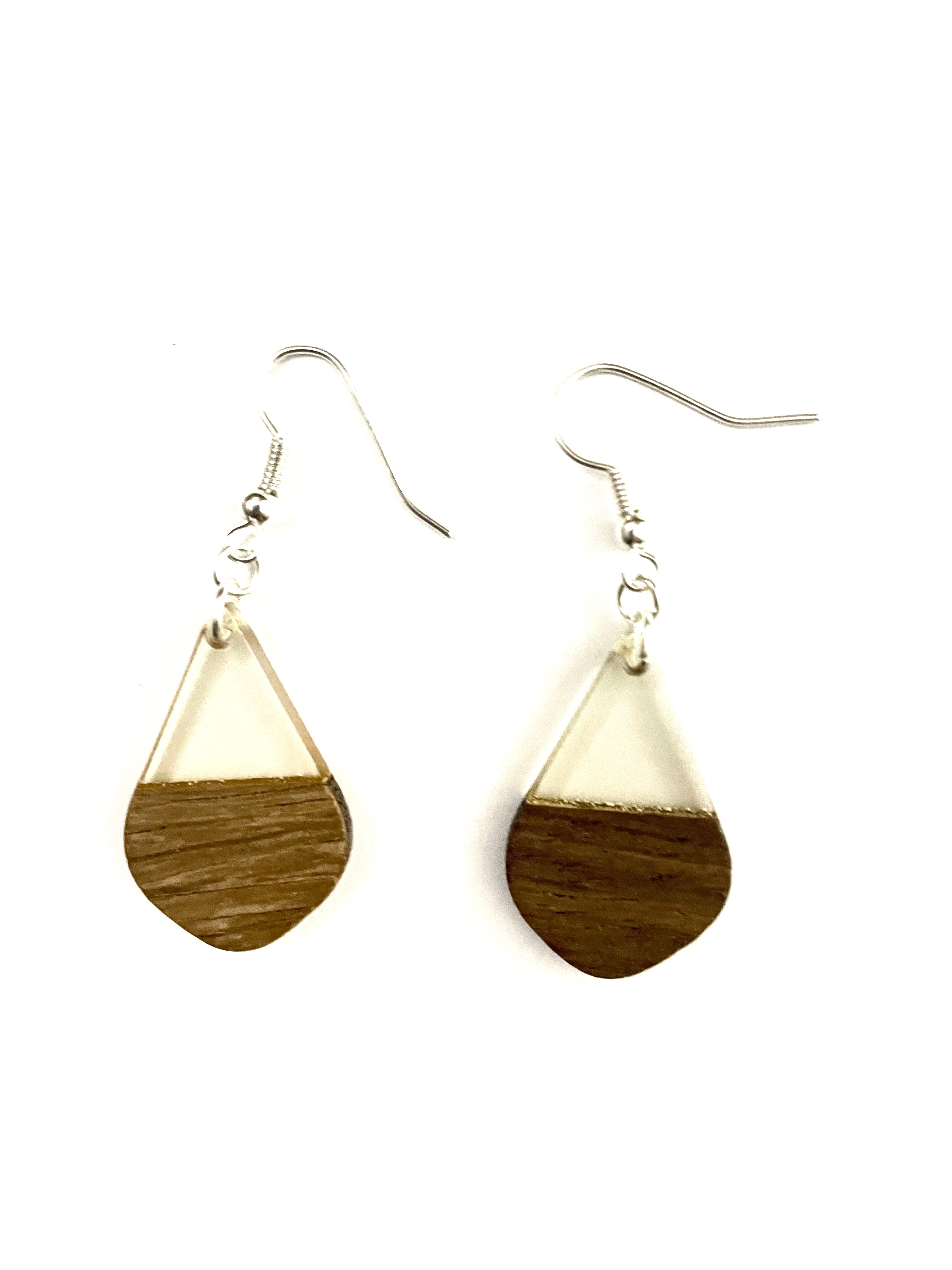 Small Teardrop Resin & Wood  Earrings