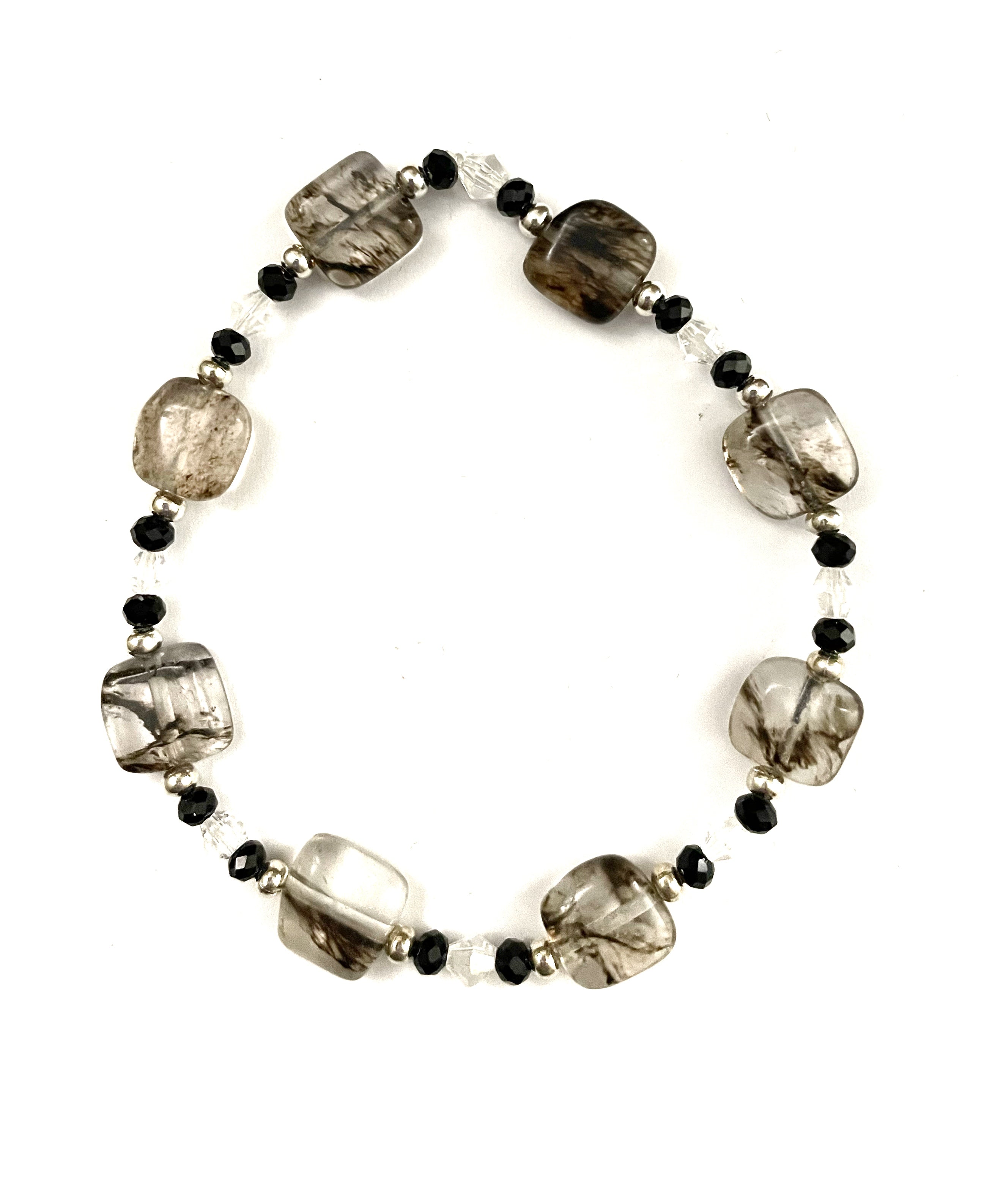 Smoky Black Glass Stretchy Bracelet