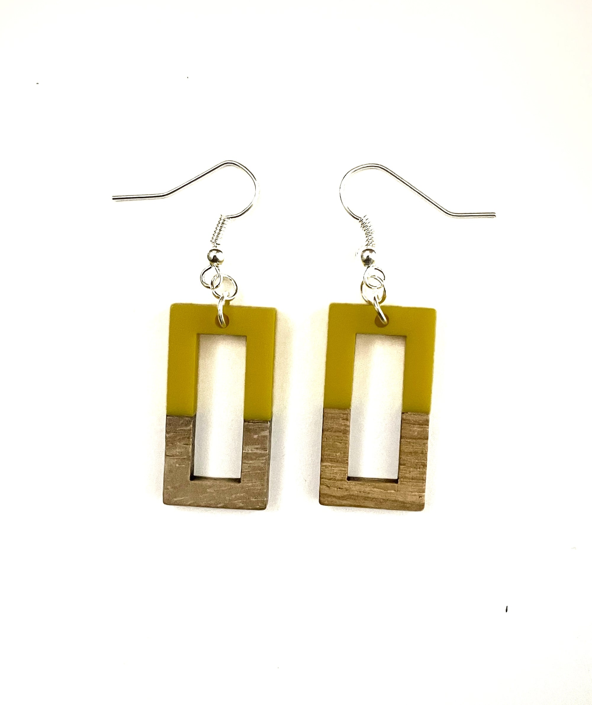 Medium Rectangle Resin & Wood Earrings