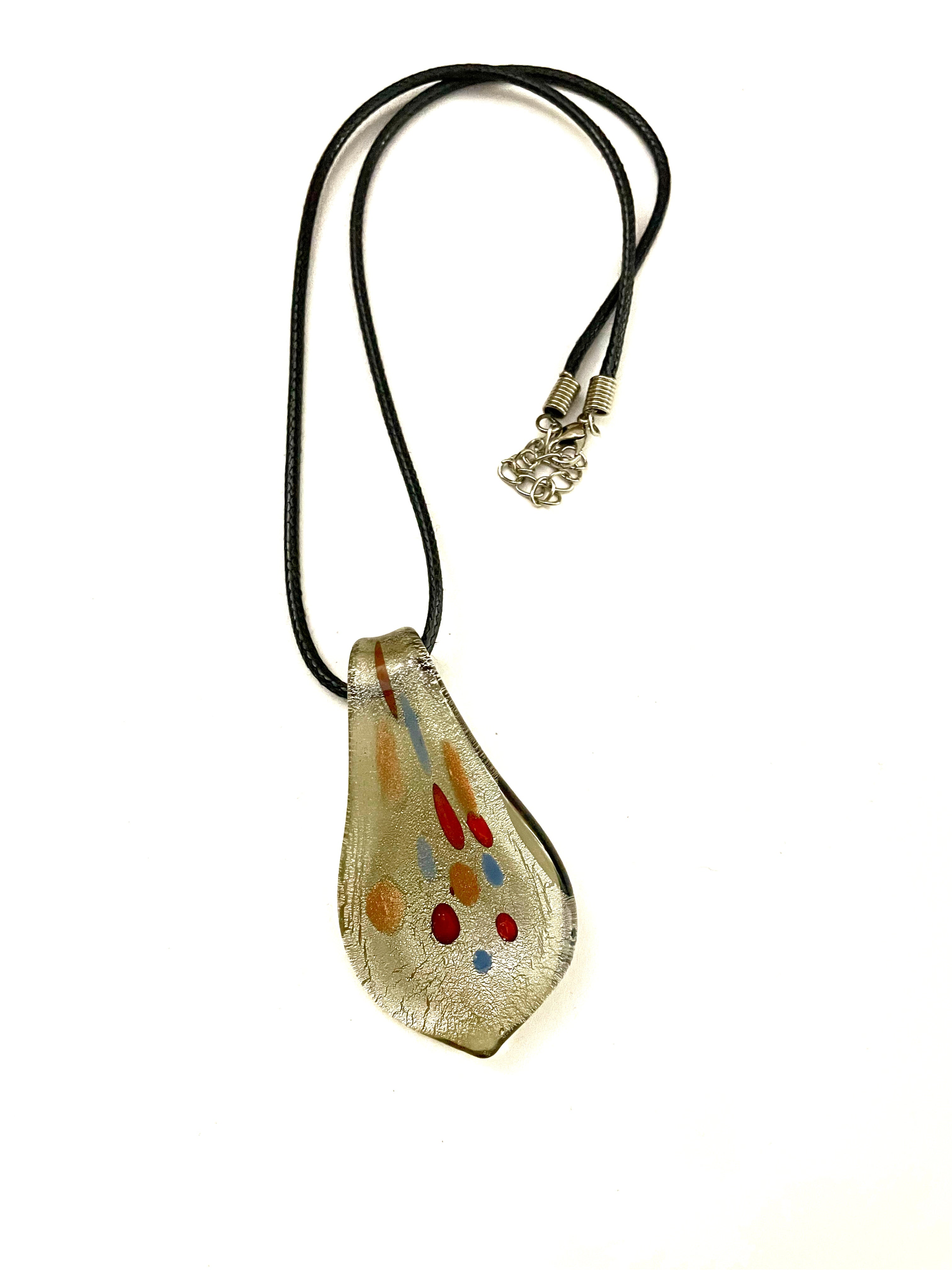 Silver with Tan, Red and Blue Glass Necklace