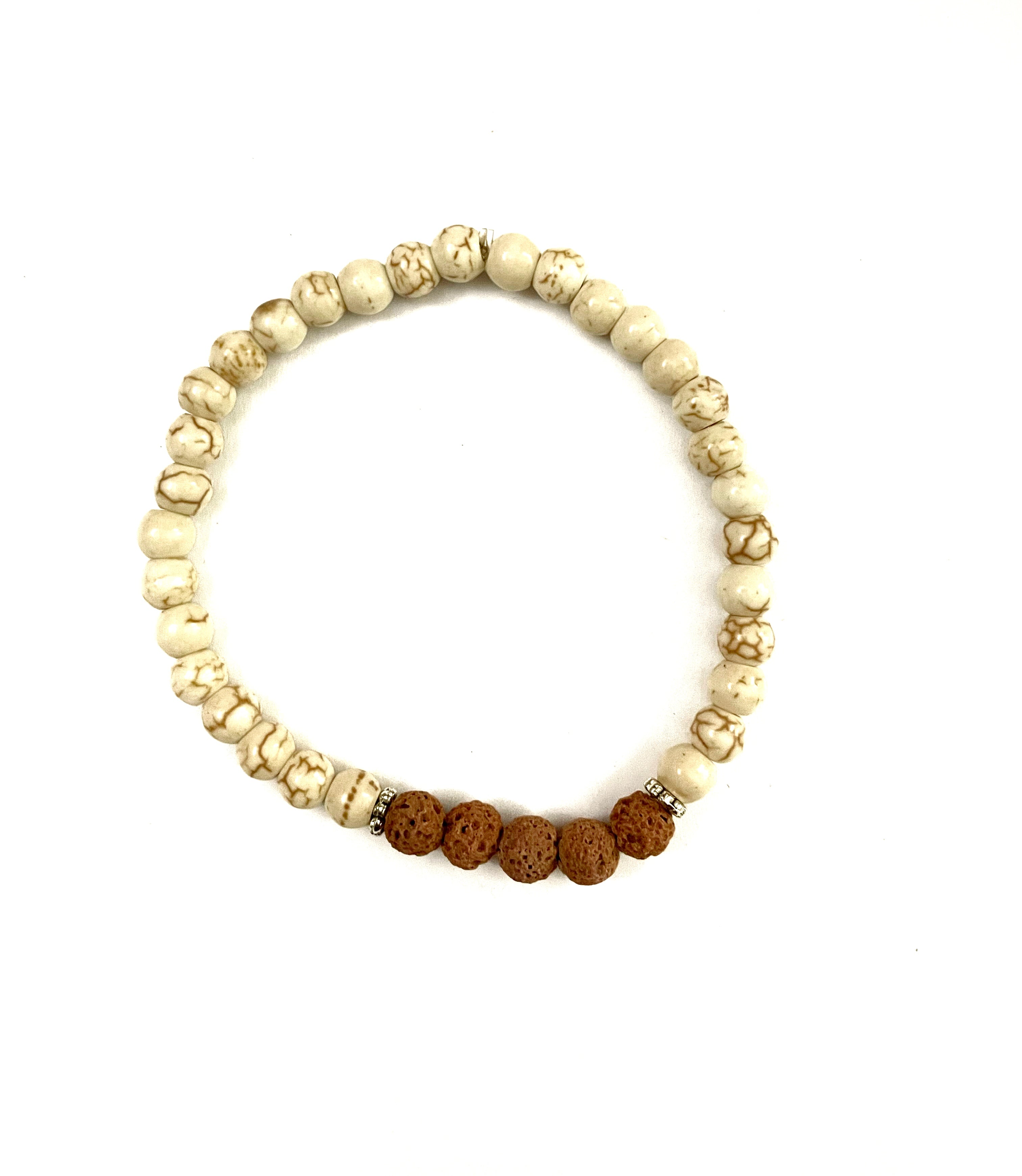 Magnesite and Brown Lava Stone Bead Bracelet