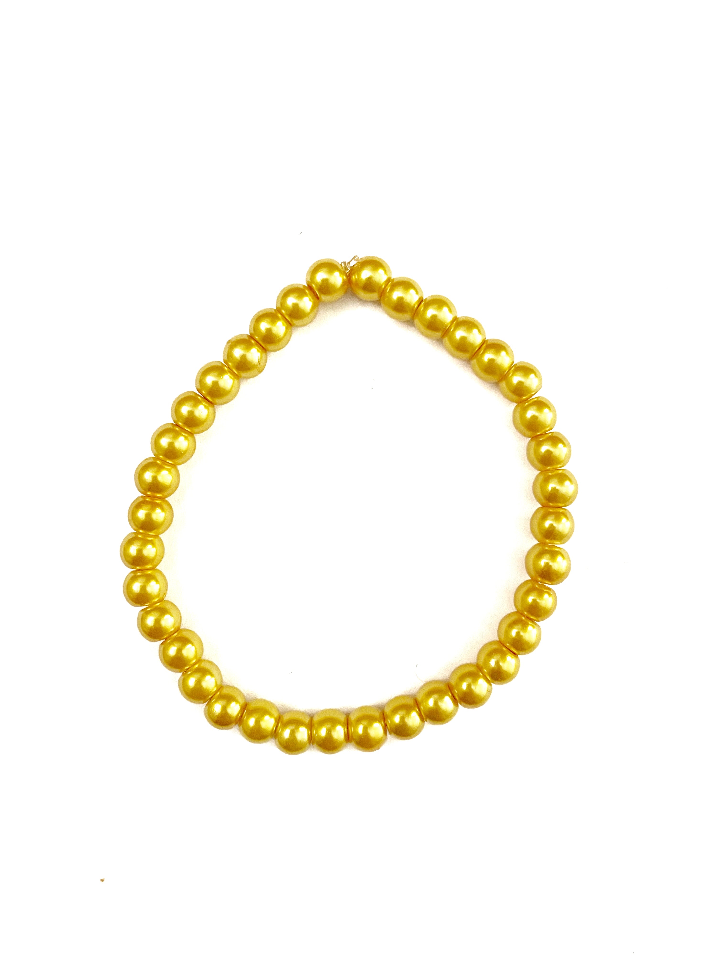 Golden Yellow Glass Pearl Stretchy Bracelet