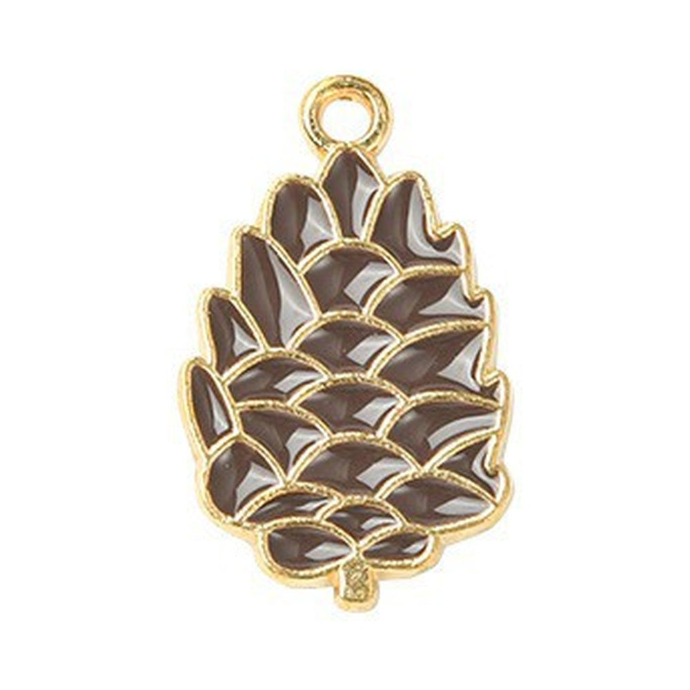 Autumn Theme Light Gold Alloy Enamel Pendant - 16-28x12.5-23.5x1-2.5mm