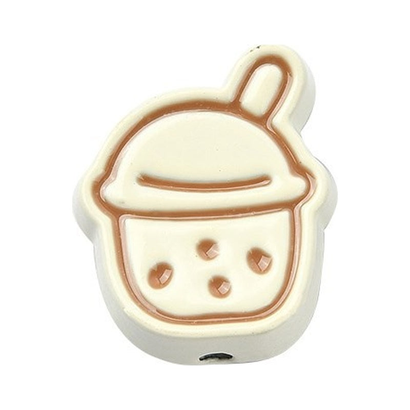 Mixed Color Enamel Alloy Beads - Milk Tea Shape - 14x11.5x5.5mm - 2 per bag
