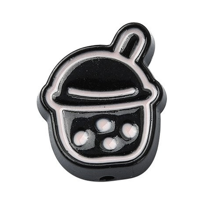 Mixed Color Enamel Alloy Beads - Milk Tea Shape - 14x11.5x5.5mm - 2 per bag