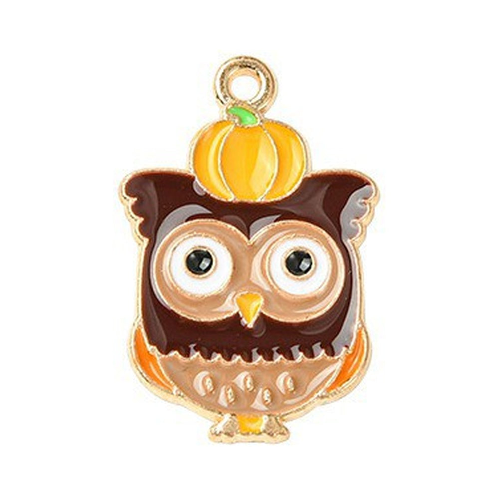 Autumn Theme Light Gold Alloy Enamel Pendant - 16-28x12.5-23.5x1-2.5mm