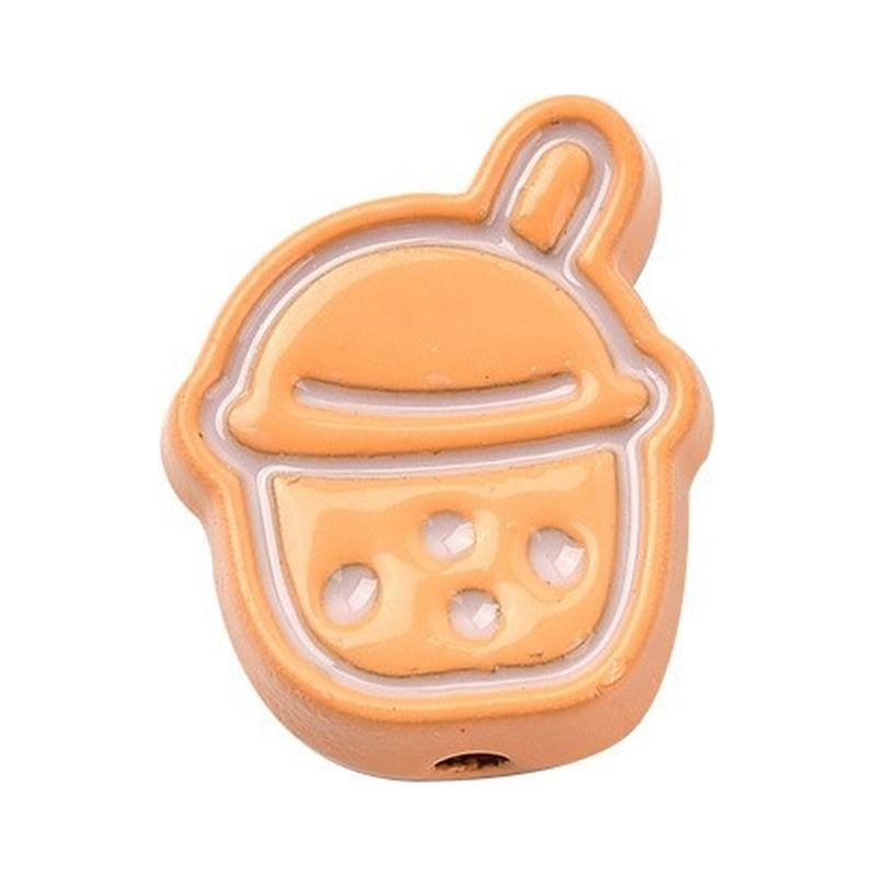 Mixed Color Enamel Alloy Beads - Milk Tea Shape - 14x11.5x5.5mm - 2 per bag