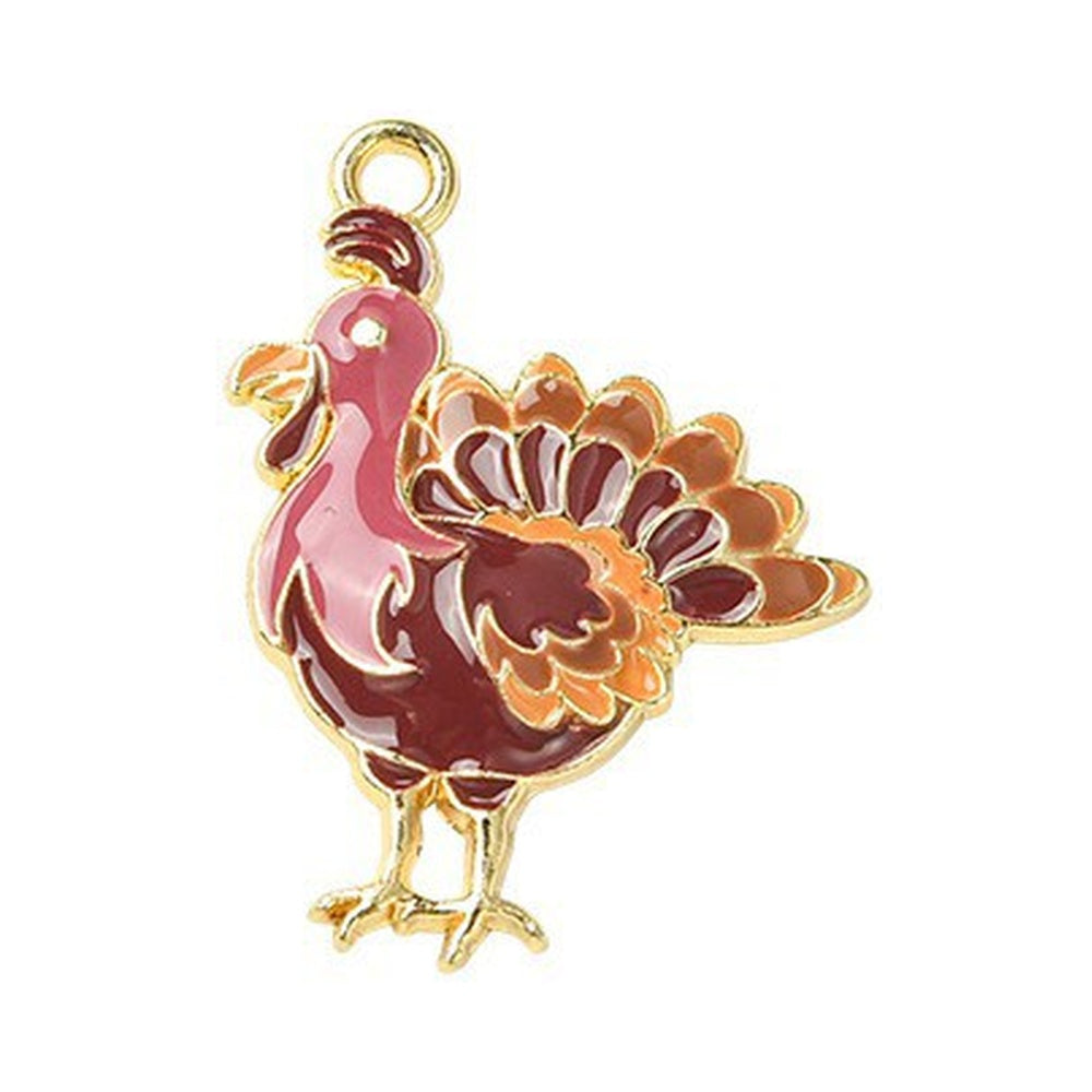 Autumn Theme Light Gold Alloy Enamel Pendant - 16-28x12.5-23.5x1-2.5mm