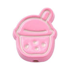 Mixed Color Enamel Alloy Beads - Milk Tea Shape - 14x11.5x5.5mm - 2 per bag