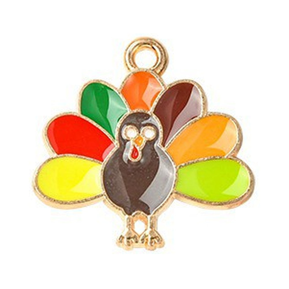 Autumn Theme Light Gold Alloy Enamel Pendant - 16-28x12.5-23.5x1-2.5mm