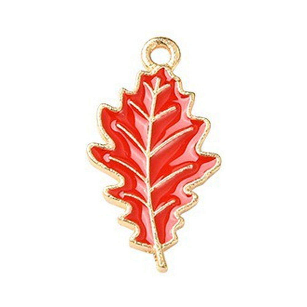 Autumn Theme Light Gold Alloy Enamel Pendant - 16-28x12.5-23.5x1-2.5mm