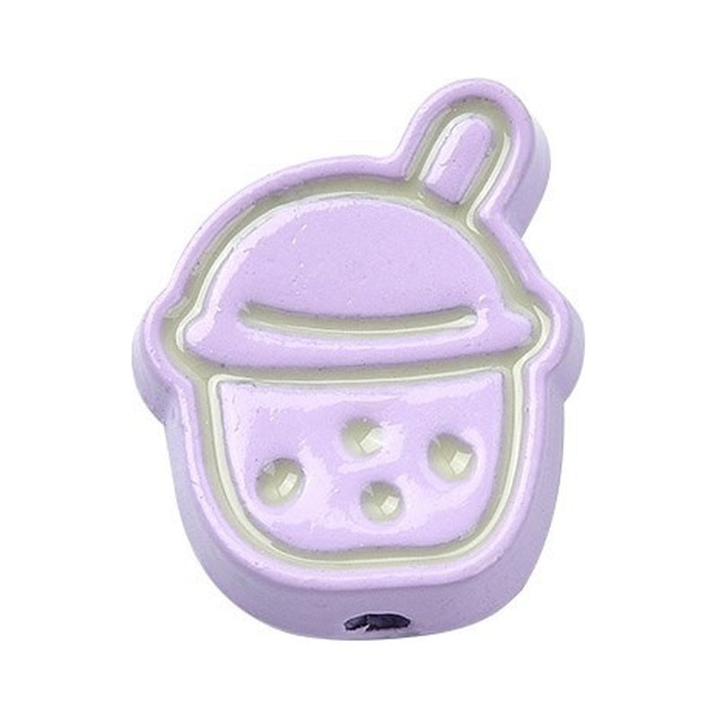 Mixed Color Enamel Alloy Beads - Milk Tea Shape - 14x11.5x5.5mm - 2 per bag