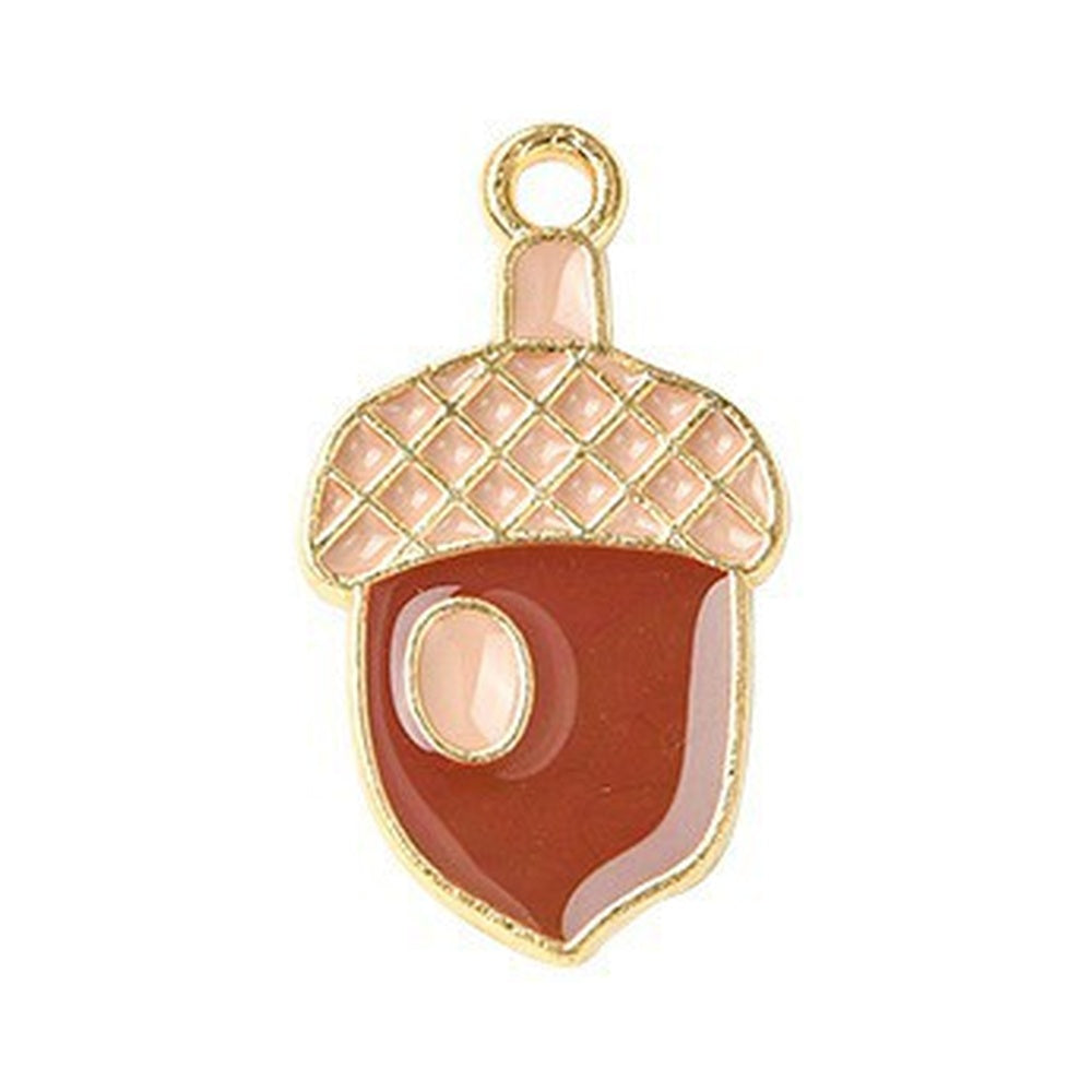 Autumn Theme Light Gold Alloy Enamel Pendant - 16-28x12.5-23.5x1-2.5mm