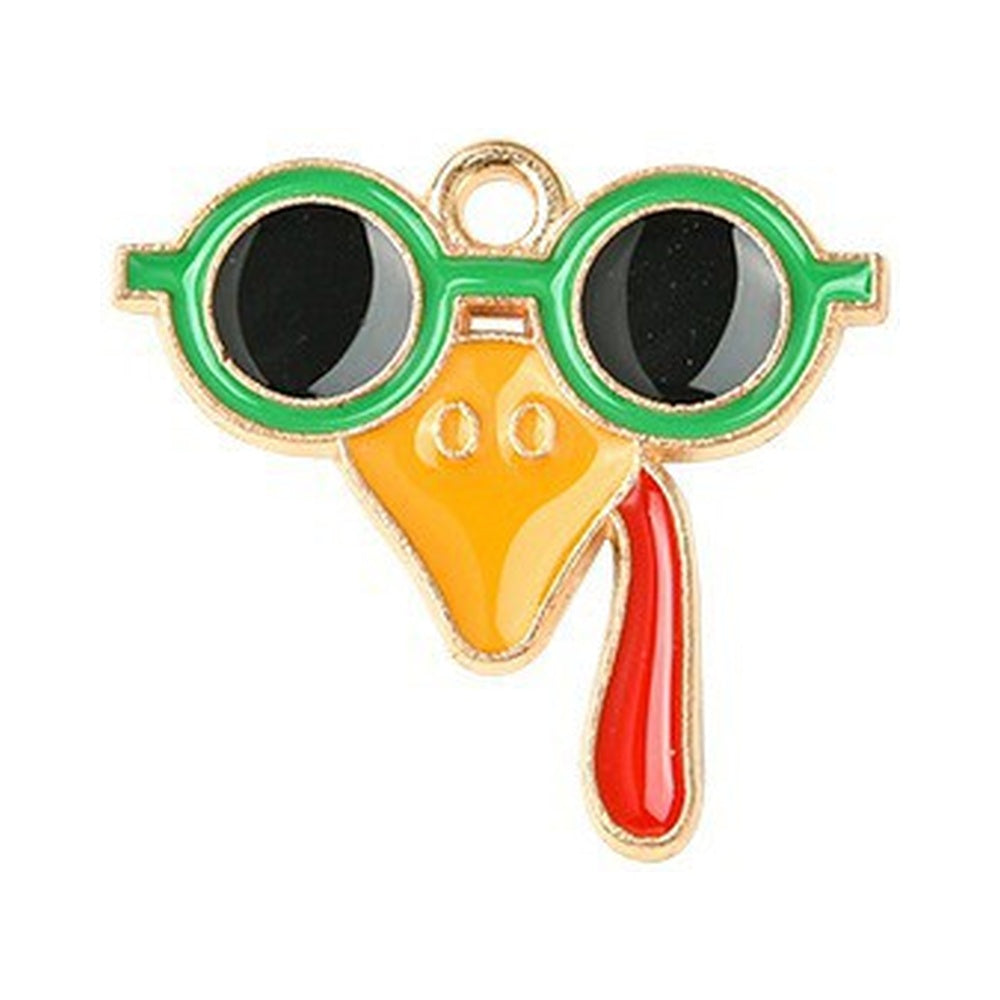 Autumn Theme Light Gold Alloy Enamel Pendant - 16-28x12.5-23.5x1-2.5mm