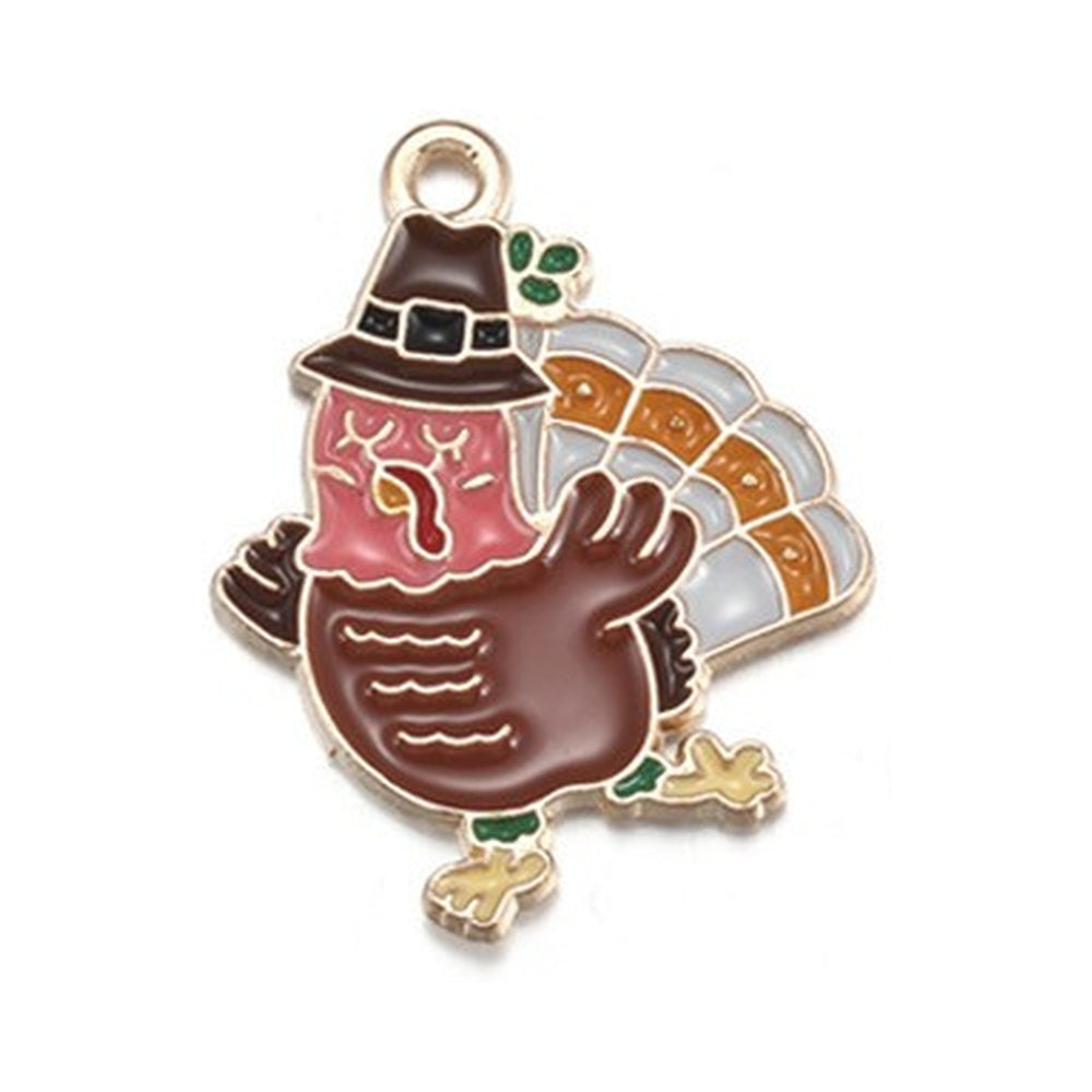 Autumn Theme Light Gold Alloy Enamel Pendant - 16-28x12.5-23.5x1-2.5mm
