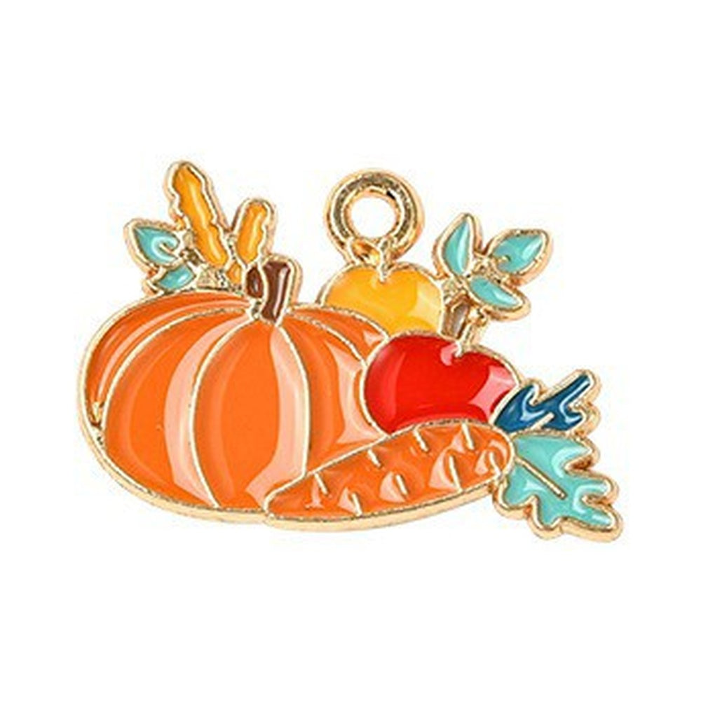 Autumn Theme Light Gold Alloy Enamel Pendant - 16-28x12.5-23.5x1-2.5mm