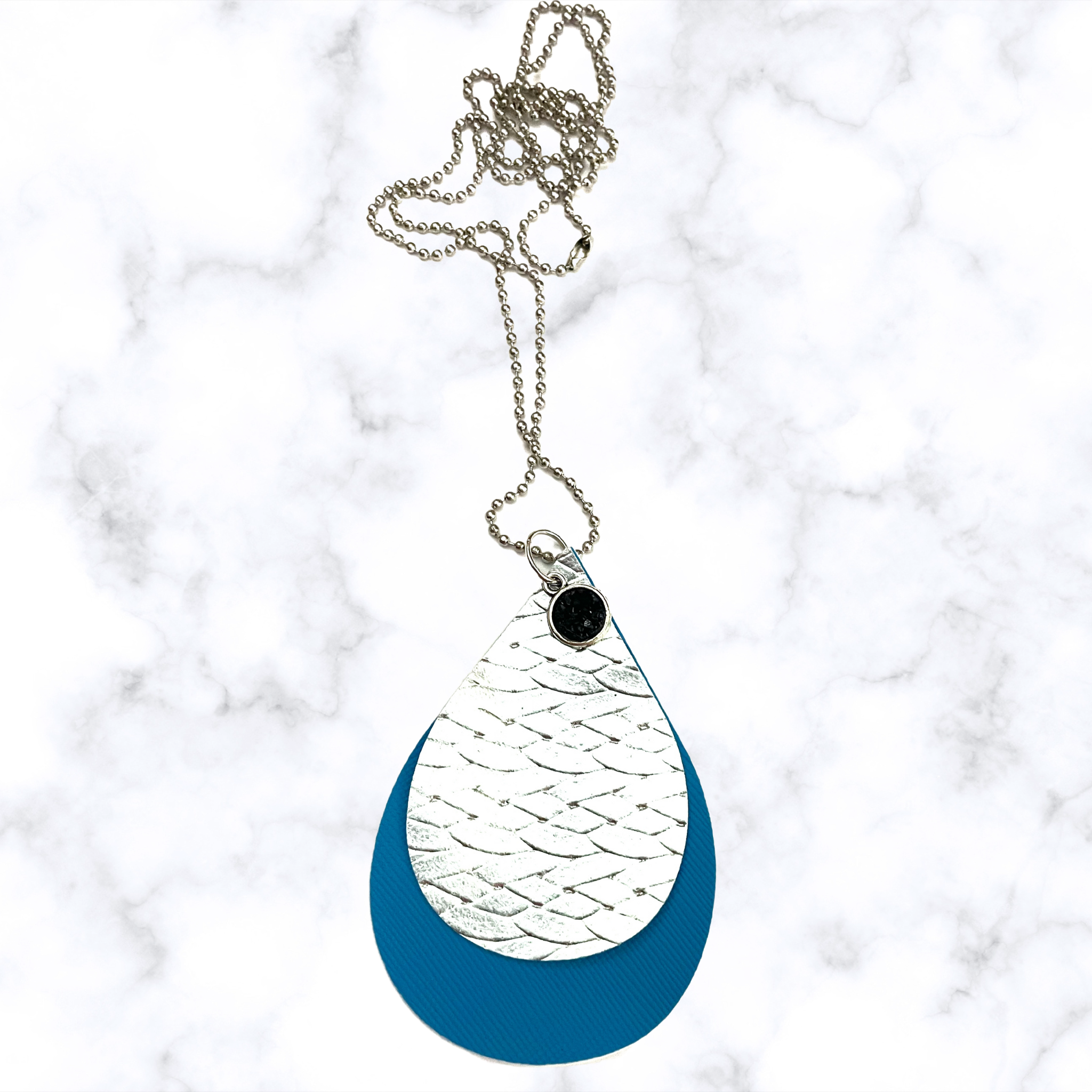 Blue and Silver Leather Necklace