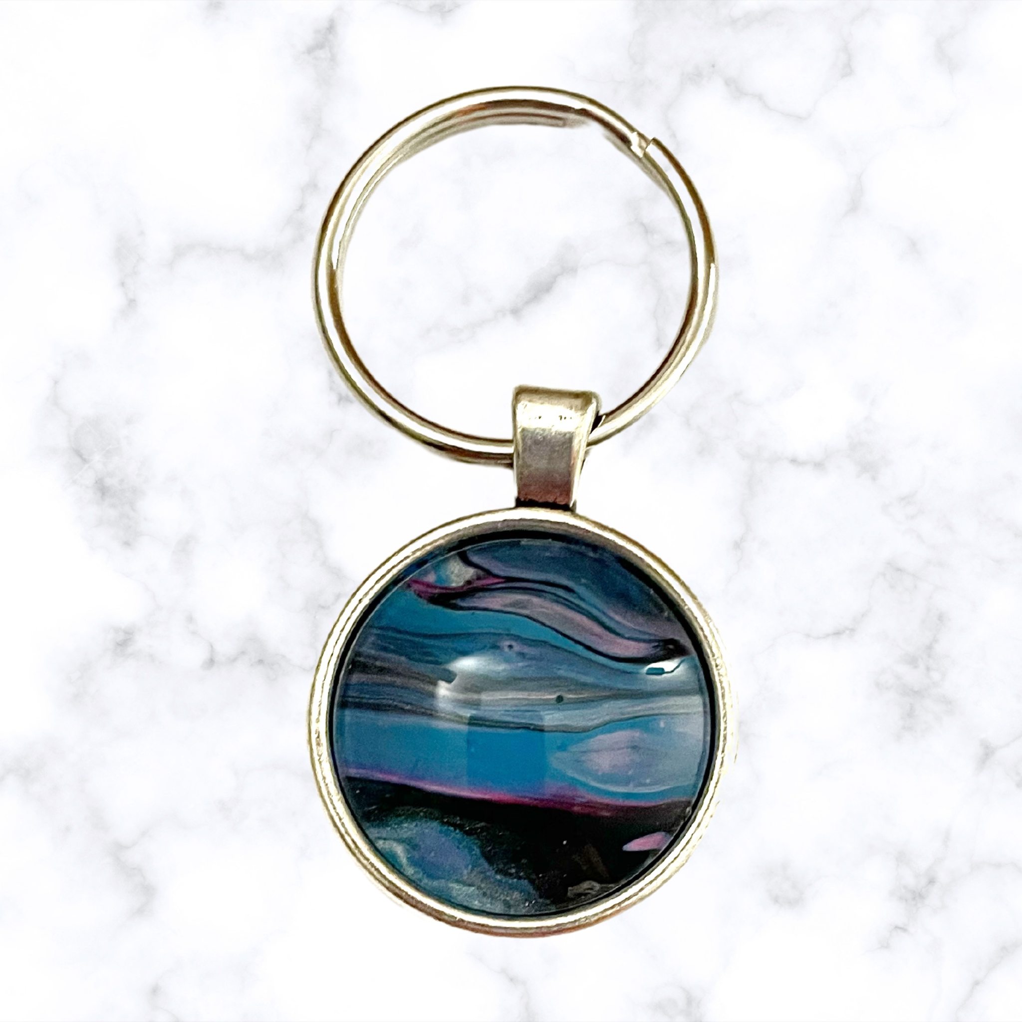 Blue and Black Acrylic Paint Key Ring