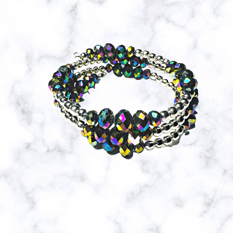 Purple Rondell Glass Bead Memory Wire Bracelet