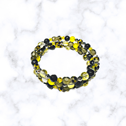 black and yellow glass bead memory wire bracelet
