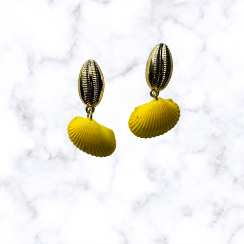Yellow Shell Gold Plated Post with Dangle Earring