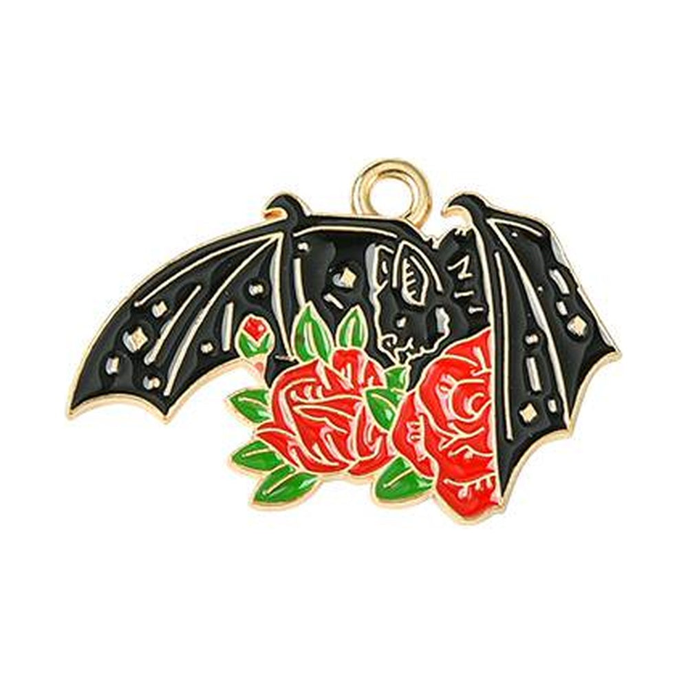 Halloween Alloy Enamel Pendants - Bat - 19.5-28x21-28x1-1.5mm