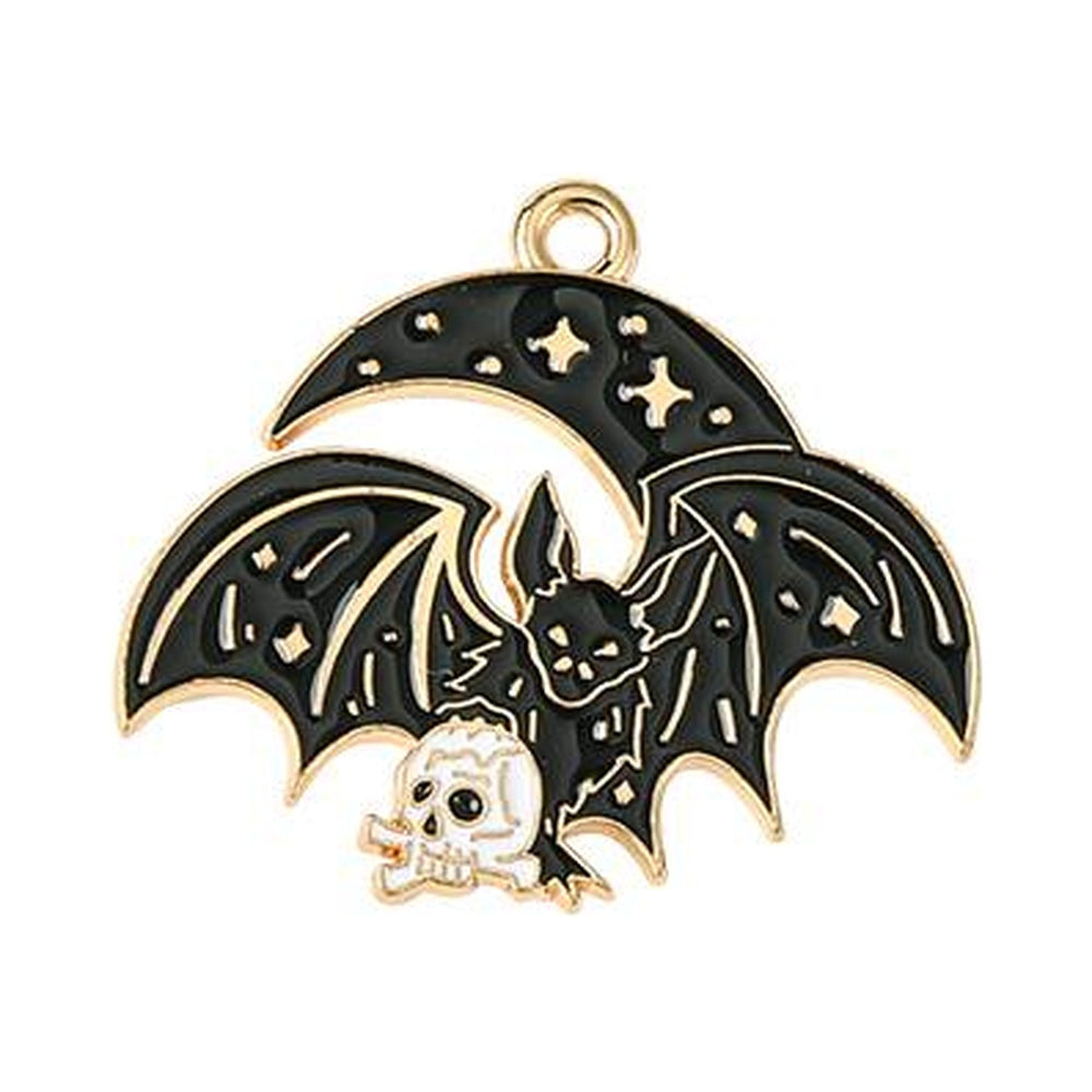 Halloween Alloy Enamel Pendants - Bat - 19.5-28x21-28x1-1.5mm