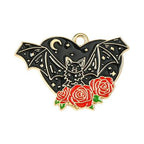 Halloween Alloy Enamel Pendants - Bat - 19.5-28x21-28x1-1.5mm
