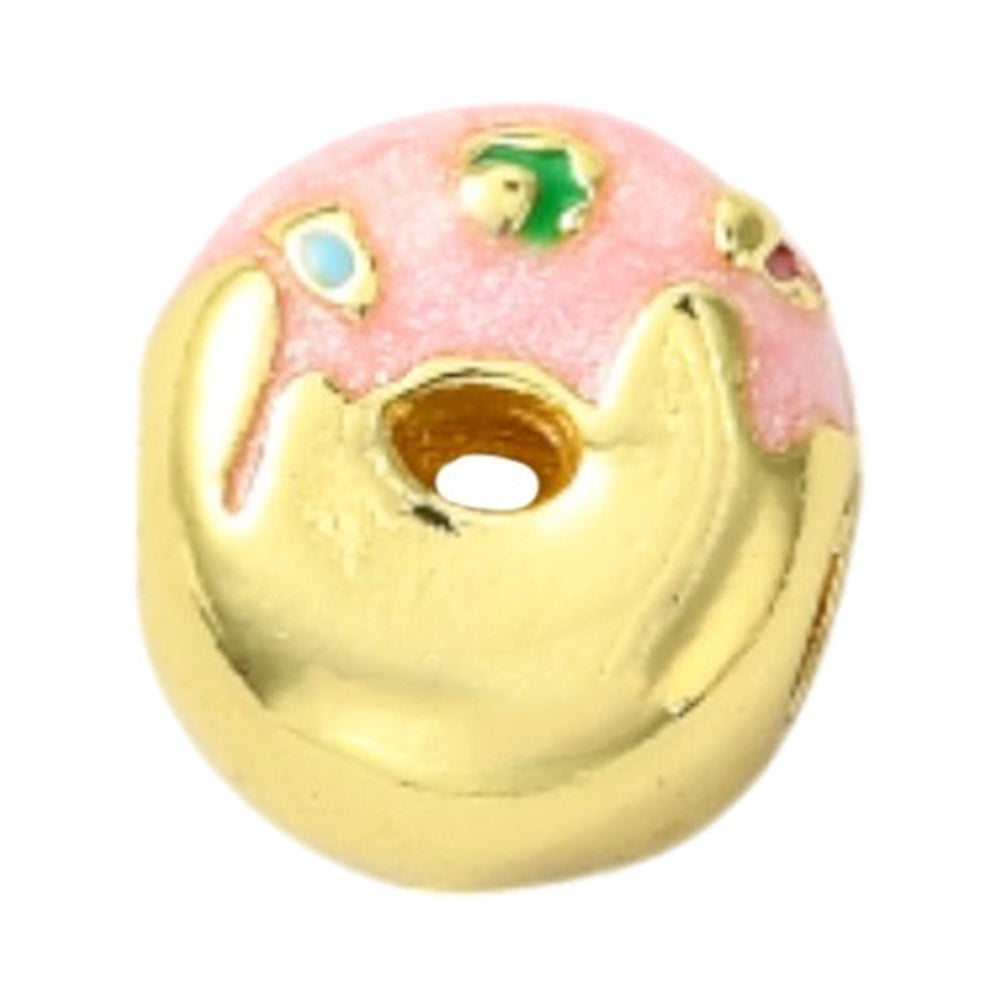 Donut & Cake Real 18K Gold Rack Plating Brass Enamel Beads - Cadmium & Lead Free - 10-12x9.5-10x7.5-10.5mm