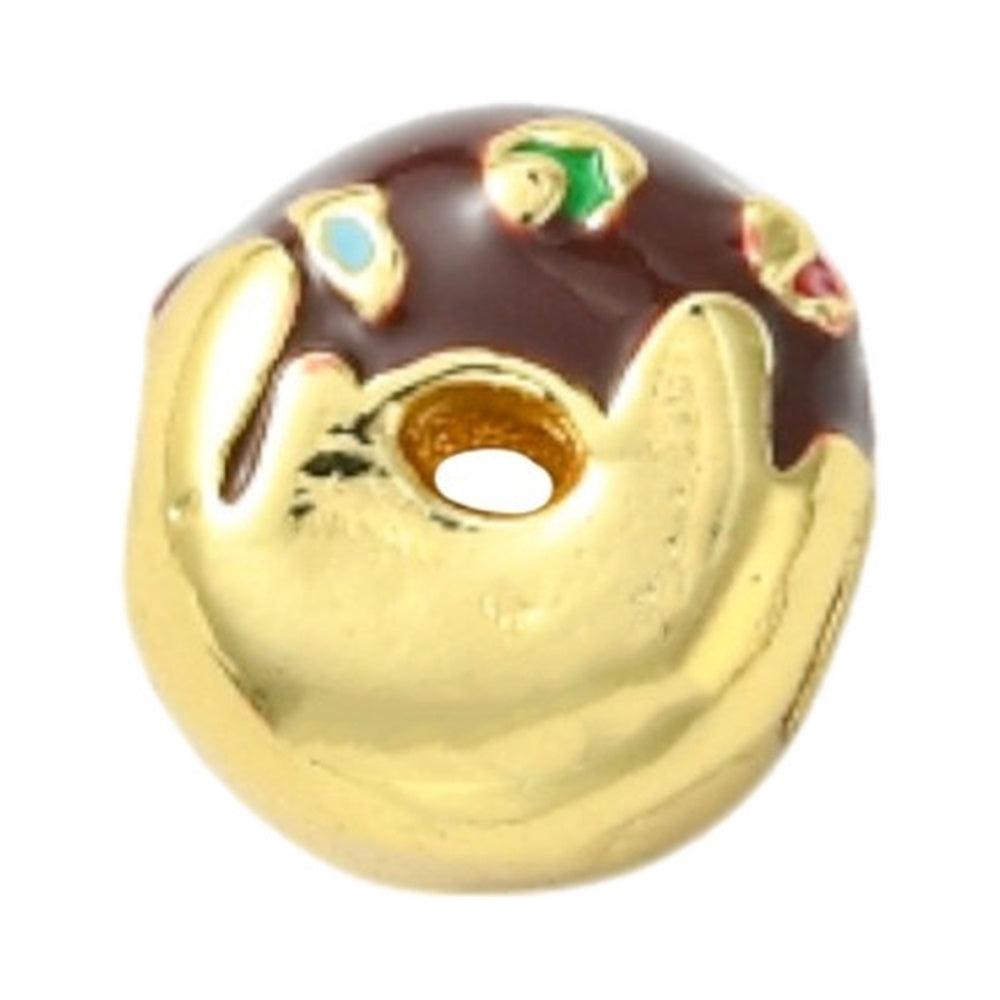 Donut & Cake Real 18K Gold Rack Plating Brass Enamel Beads - Cadmium & Lead Free - 10-12x9.5-10x7.5-10.5mm