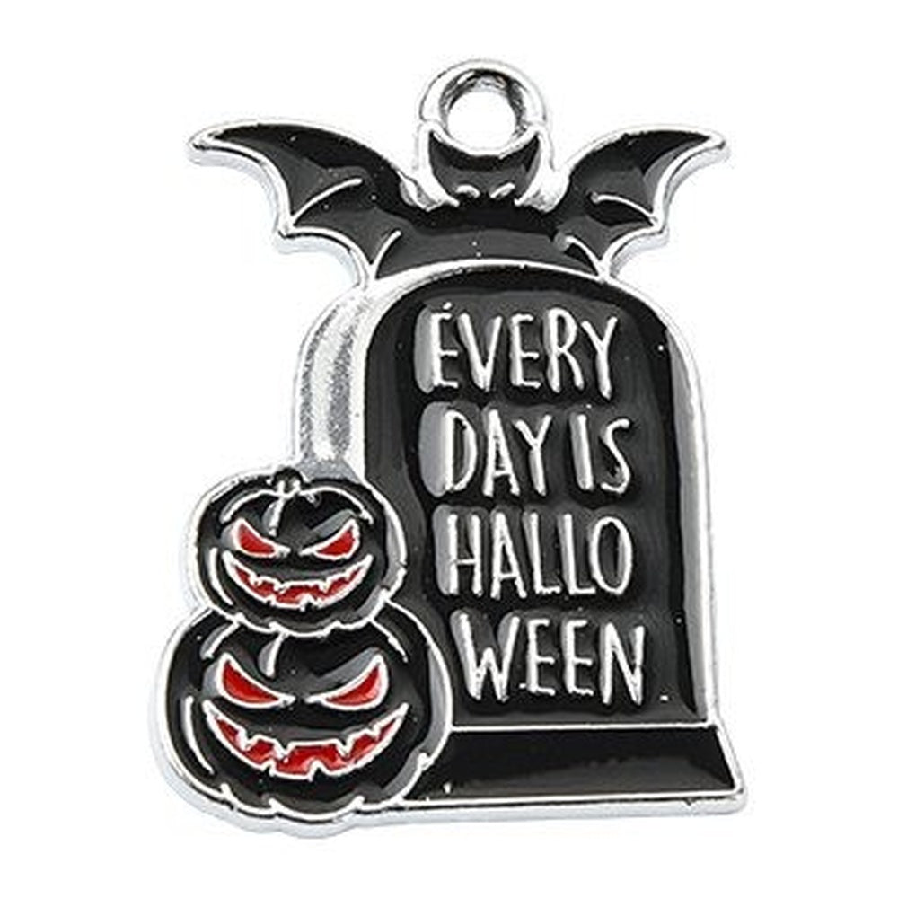 Halloween Platinum Alloy Mixed Color Enamel Pendant -  22-26x19-28.5x1-1.5mm