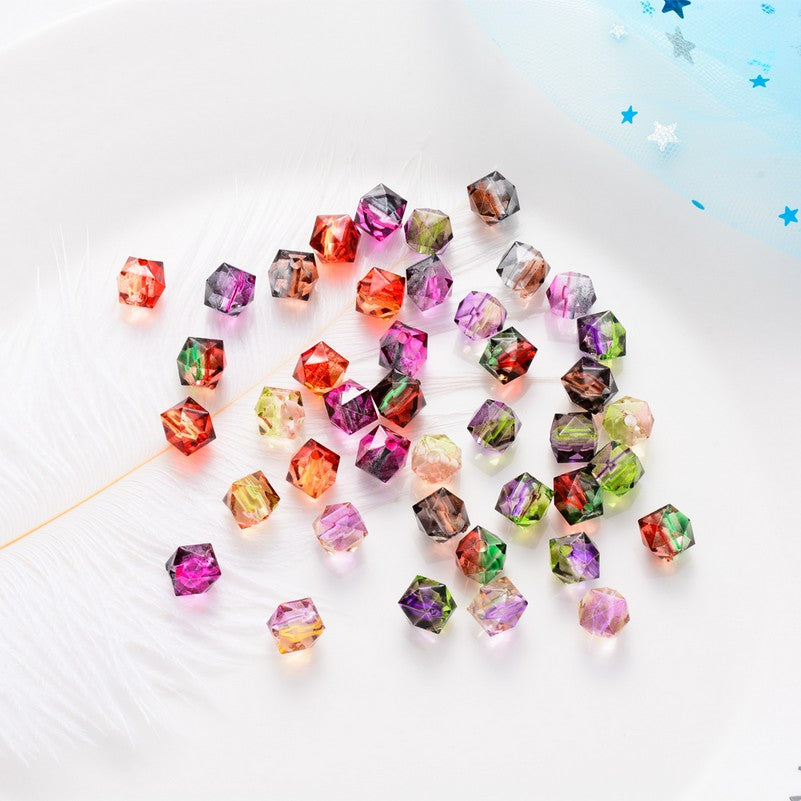 Mixed Color Two Tone Transparent Acrylic Beads - Polygon - 7.5x8x8mm - 50 per bag