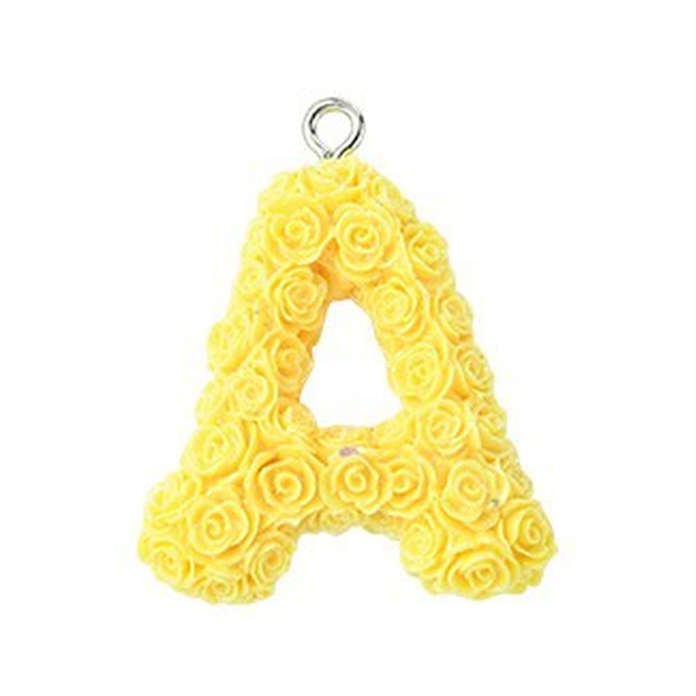 Rose Letter Opaque Resin Pendant with Platinum Tone Iron Loop - 30-34x10-33x6-8mm