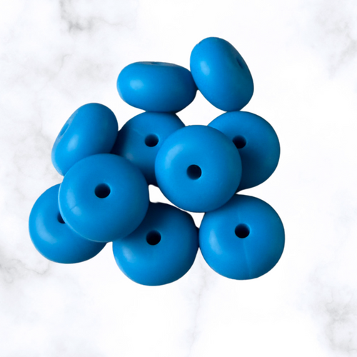 Bright Sky Blue Abacus Silicone Beads - 14x8mm