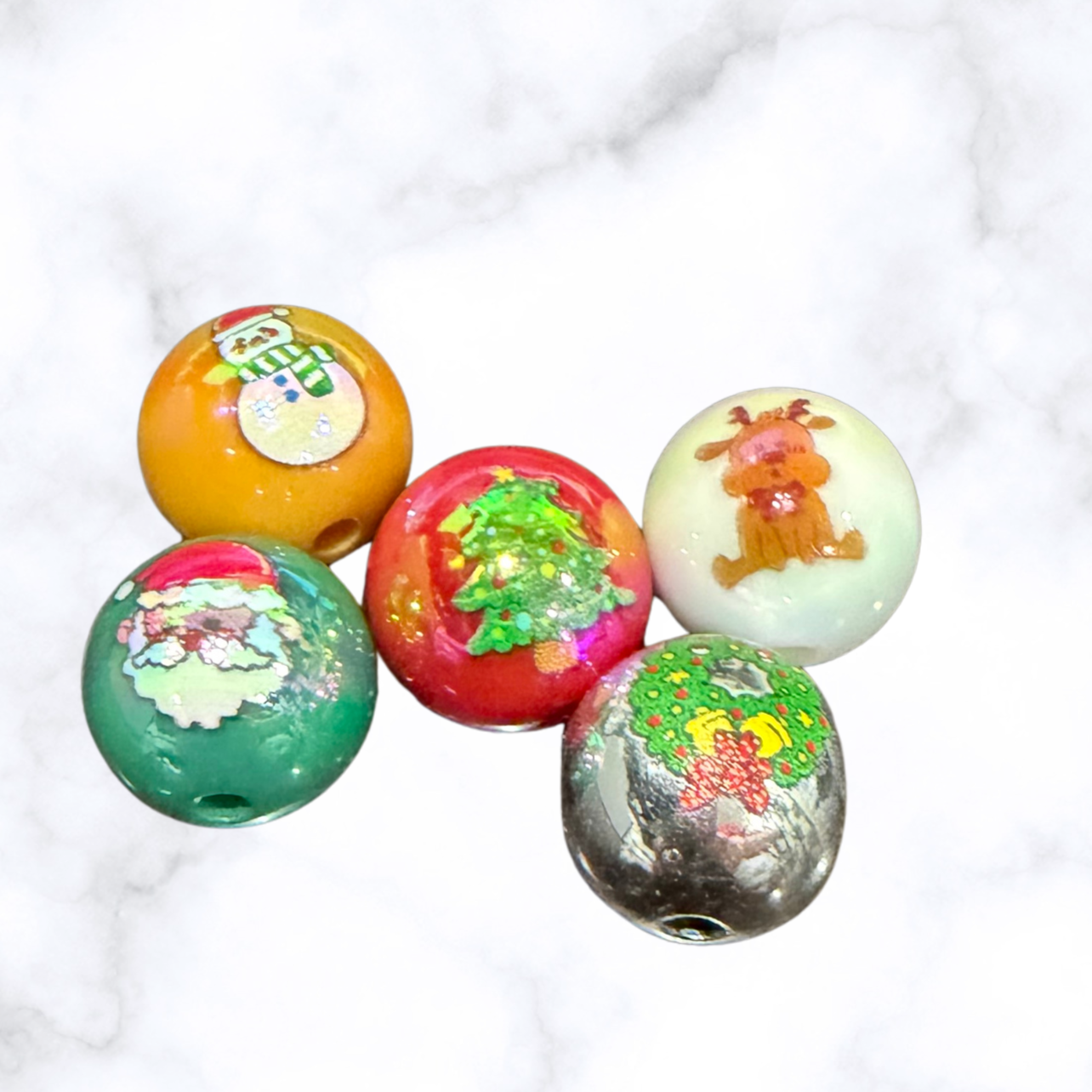 Christmas Print Acrylic - Round - 16mm -  3 per bag