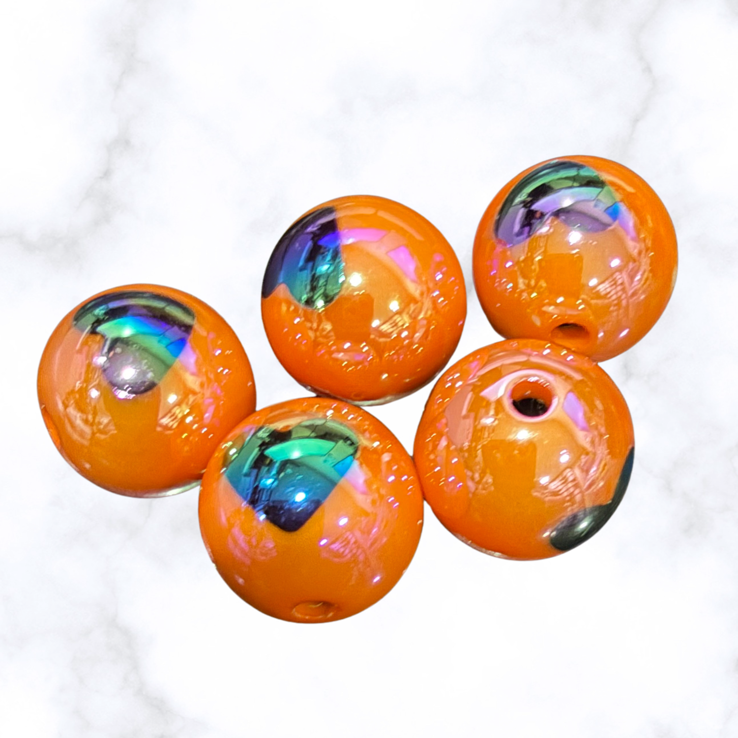 Orange Acrylic with Heart - Round - 16mm - 5 per bag