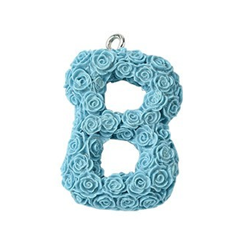 Rose Letter Opaque Resin Pendant with Platinum Tone Iron Loop - 30-34x10-33x6-8mm