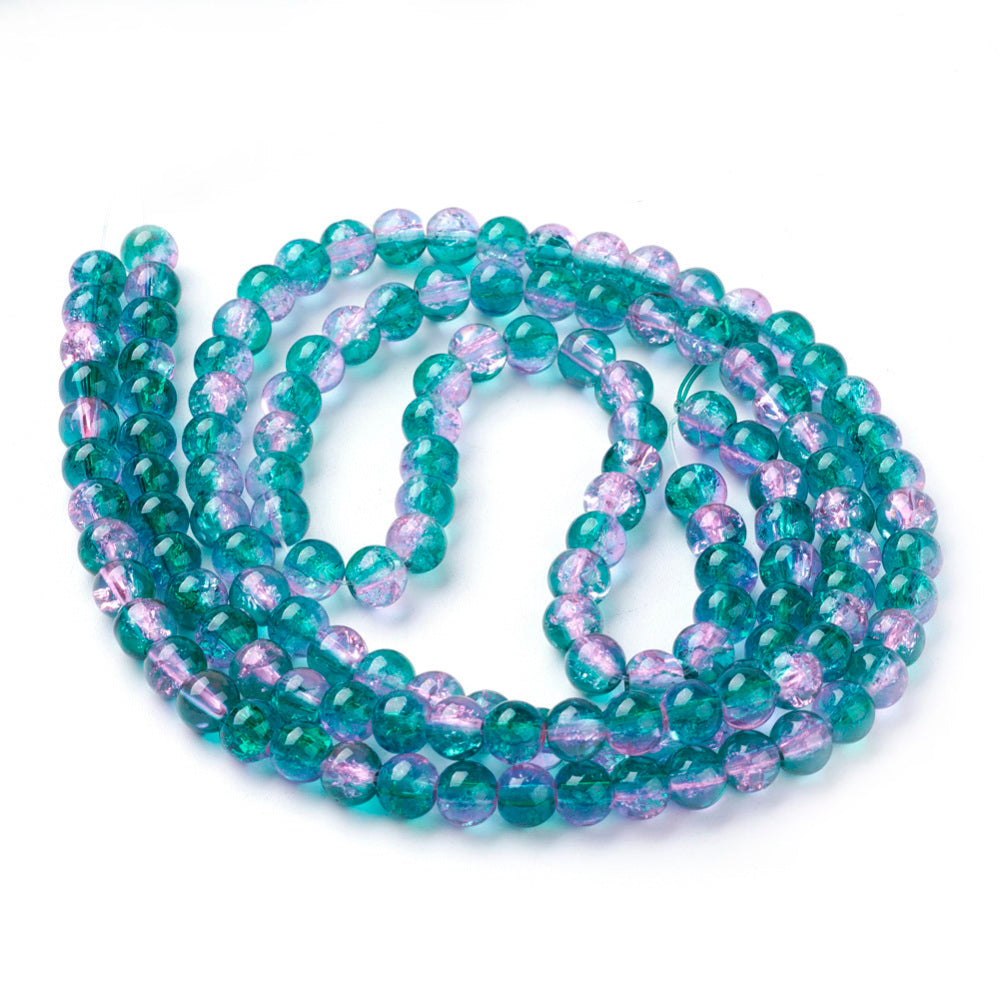 Dark Cyan Two Tone Crackle Glass Beads - Round - 6mm - Appx 133 per strand