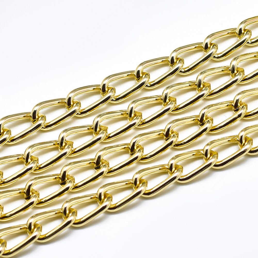 Golden Aluminium Curb Chains - Unwelded - 12x6.5x1.5mm - 1 meter