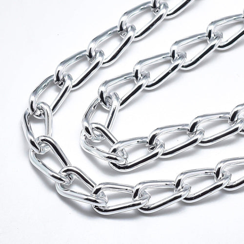 Aluminium Curb Chains - Unwelded - with Spool - Silver - 12x6.5x1.5mm - 1 Meter per bag