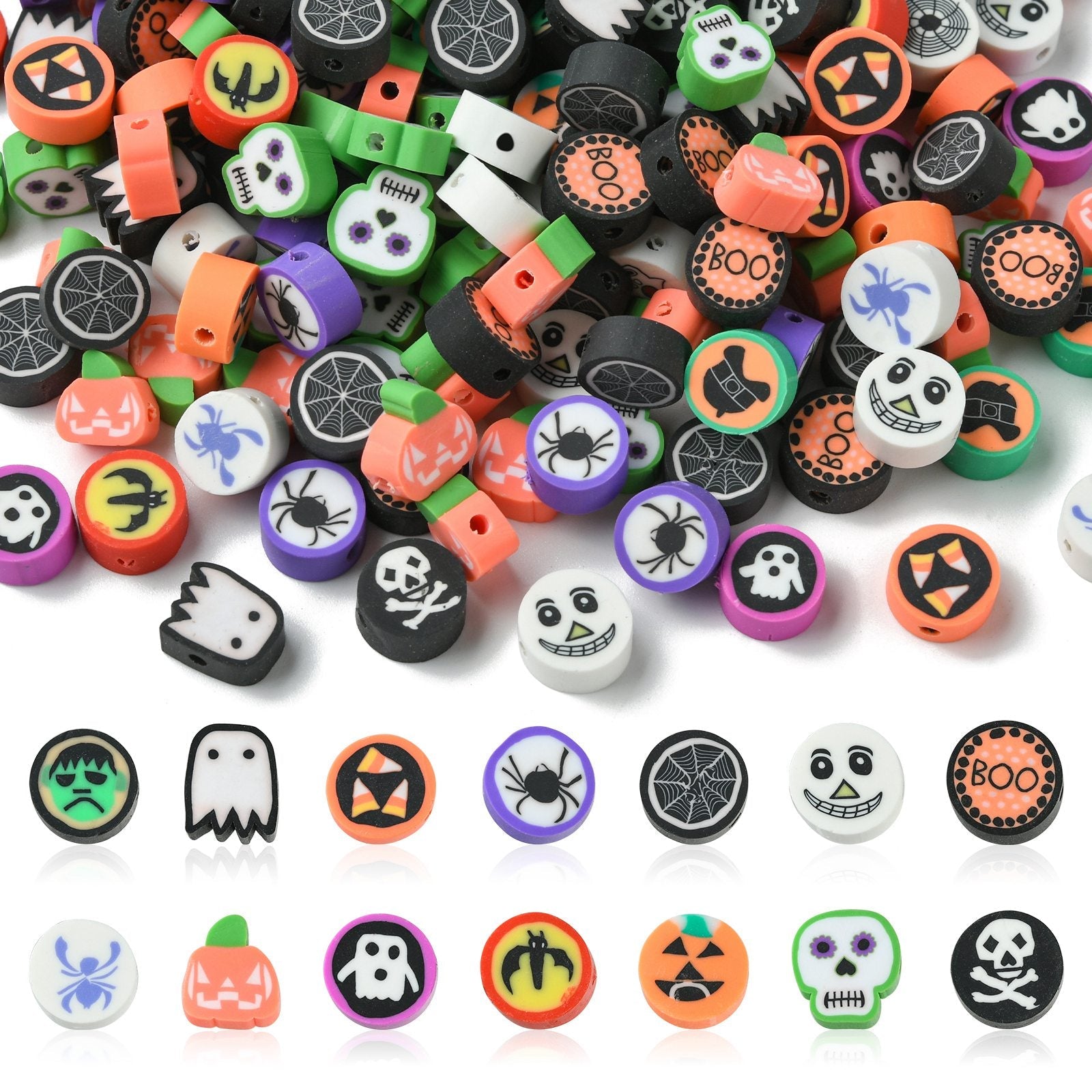 Mixed Color Halloween Handmade Polymer Clay Beads - Mixed Shape - 8.5-9.5x4.5mm - 30 per bag