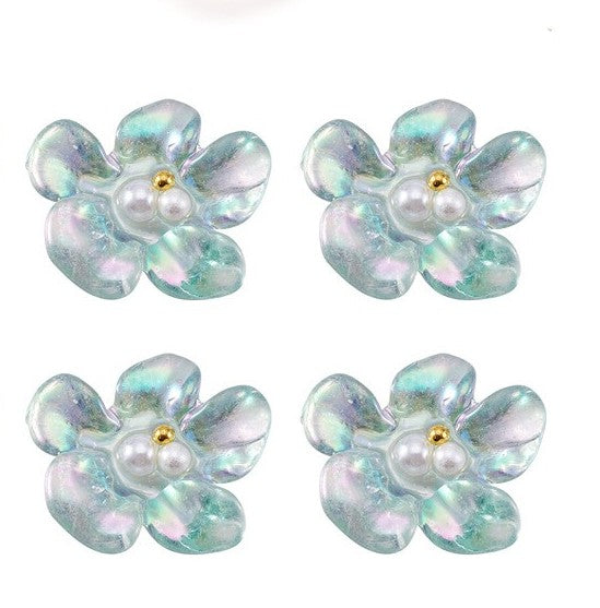 Transparent Epoxy Resin & ABS Pearl  Cabochon - Flower  - 20x23x7.5mm - 3 per bag