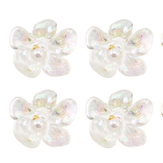 Transparent Epoxy Resin & ABS Pearl  Cabochon - Flower  - 20x23x7.5mm - 3 per bag