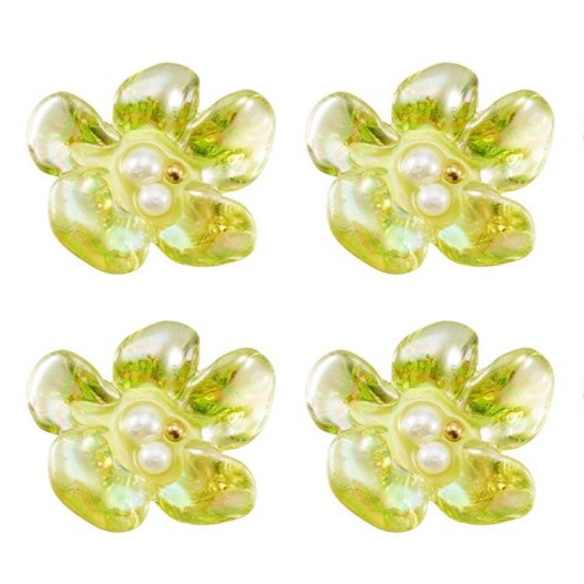 Transparent Epoxy Resin & ABS Pearl  Cabochon - Flower  - 20x23x7.5mm - 3 per bag