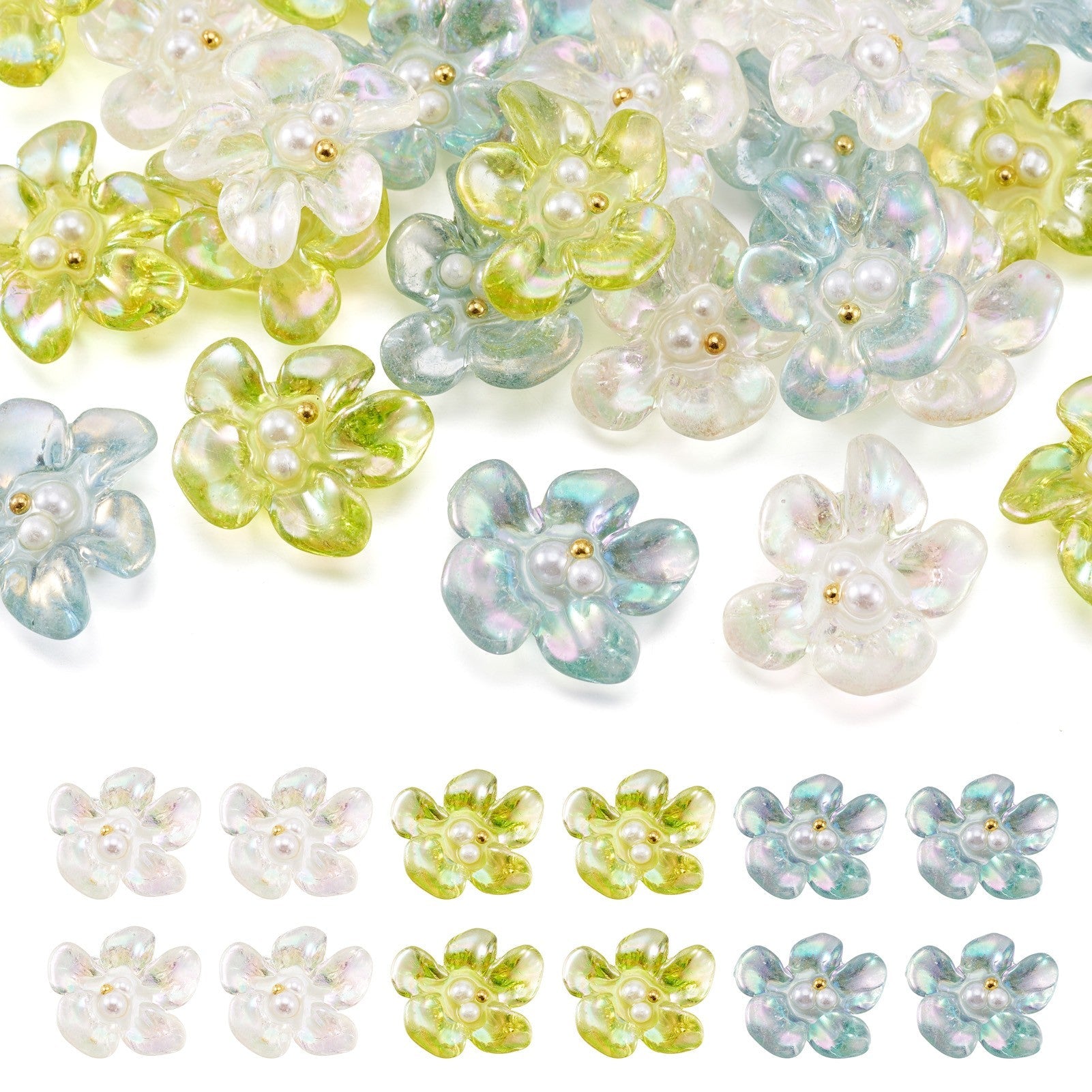 Transparent Epoxy Resin & ABS Pearl  Cabochon - Flower  - 20x23x7.5mm - 3 per bag