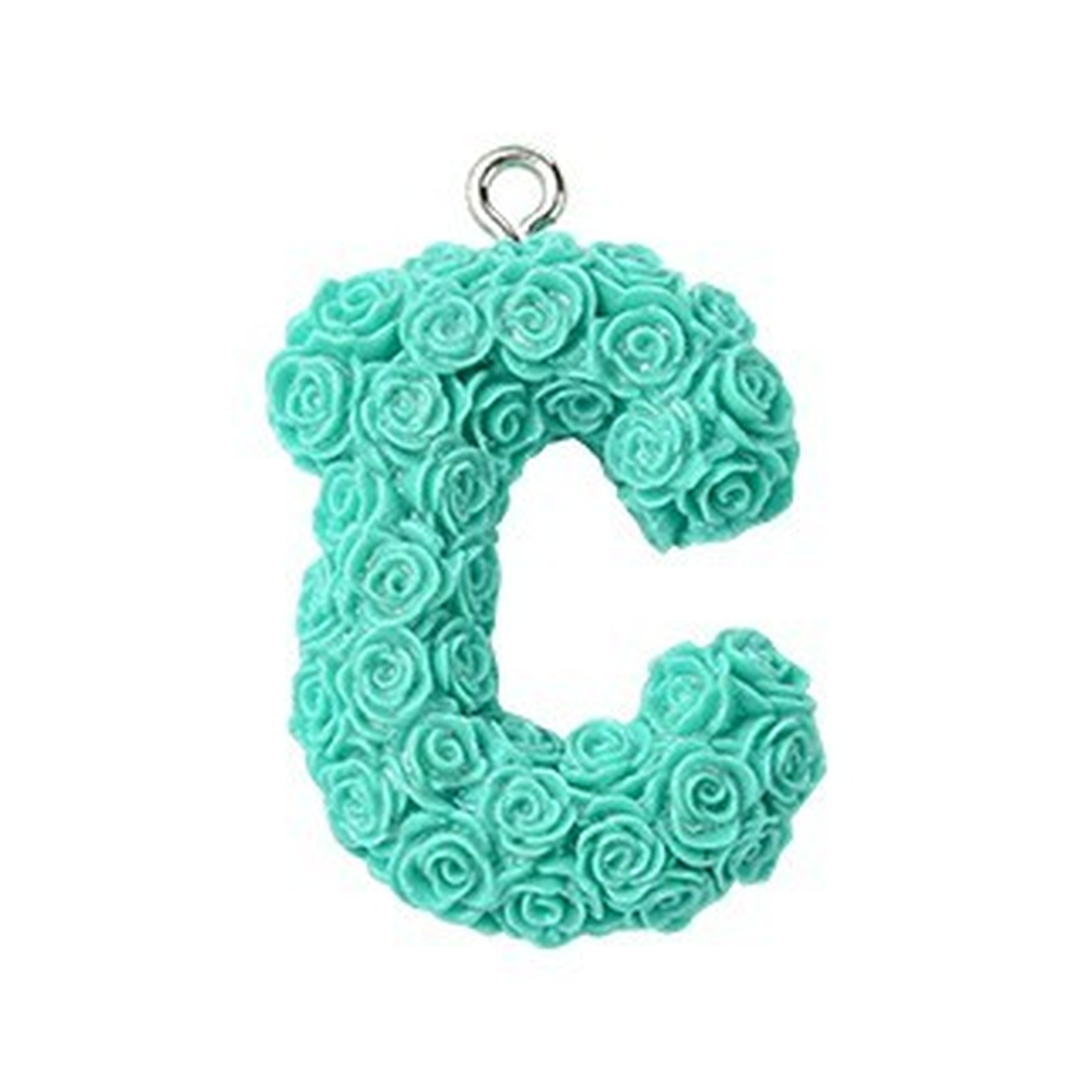 Rose Letter Opaque Resin Pendant with Platinum Tone Iron Loop - 30-34x10-33x6-8mm