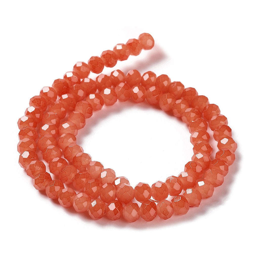 Tomato Glass Bead - Faceted Rondelle - 6x5mm - Appx 80 per strand